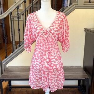 Black Rainn Pink and Cream Bird Print Dress Size Small